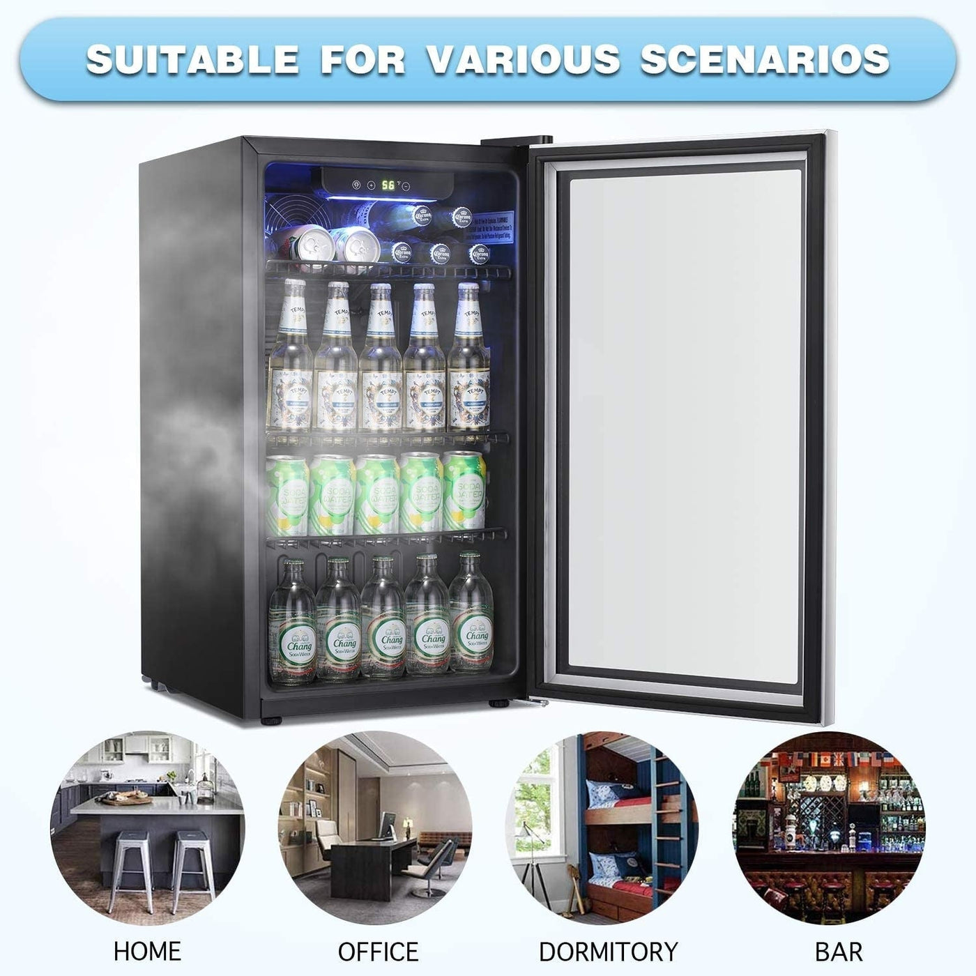 Beverage Refrigerator Cooler - 120 Can Mini Fridge Glass Door