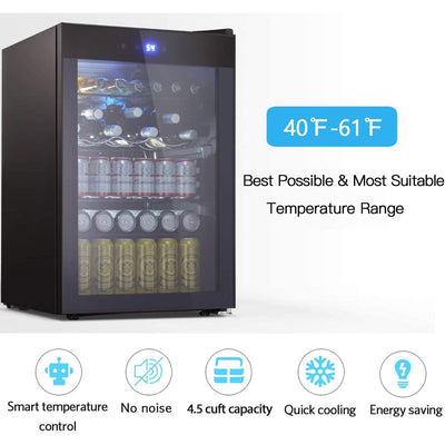 4.4cu.f Wine Cooler with LED Lights and Touch Buttons, Removable Shelves, Less Than 38dB