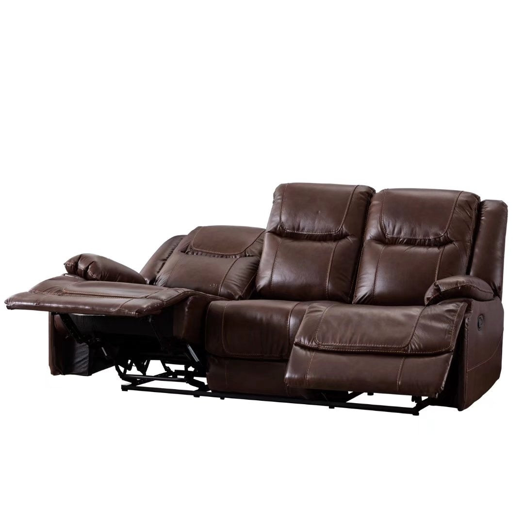 Genuine Leather Mid-century Modern Style Manual Recliners Sofa Set
