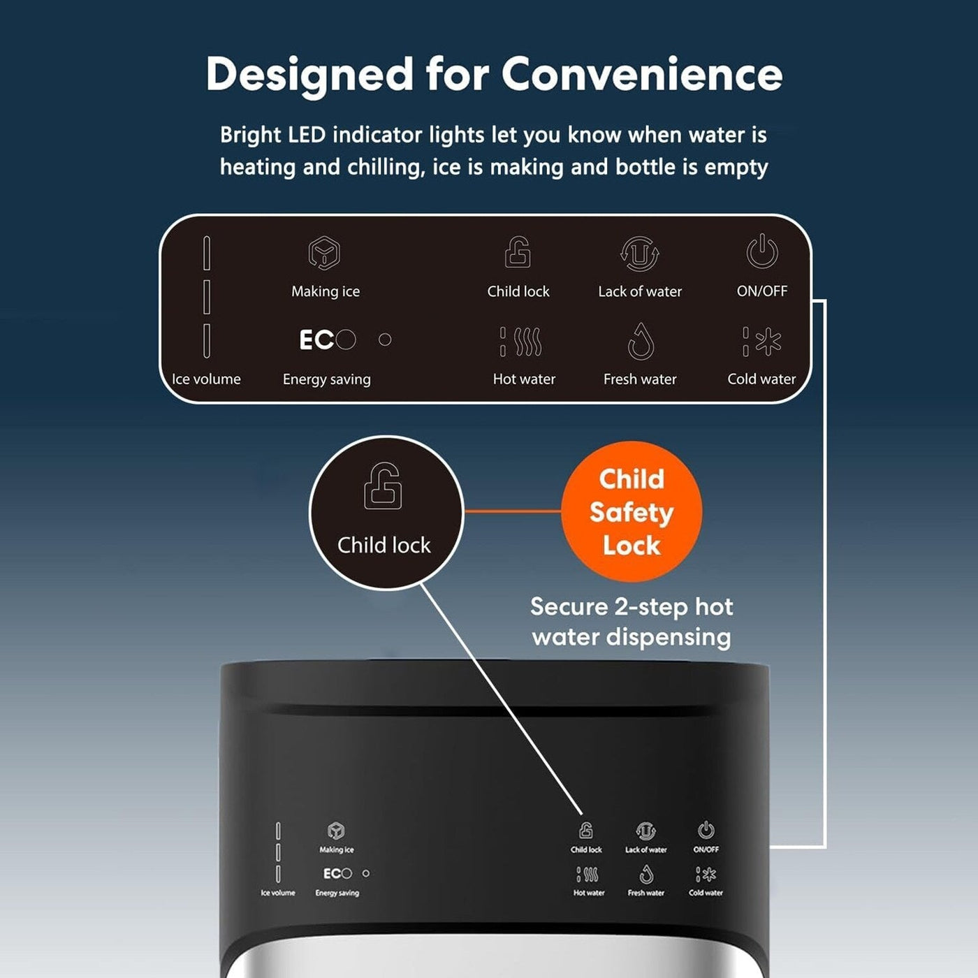 Black 3 in 1 Hot and Cold Water Dispensers with Ice Maker