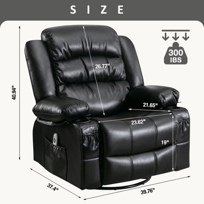 Black Swivel Rocker Recliner with Heat, Massage & USB Ports