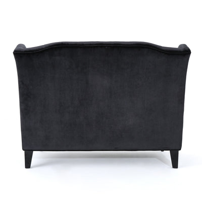 Black Velvet Button Tufted High Wingback Loveseat Sofa
