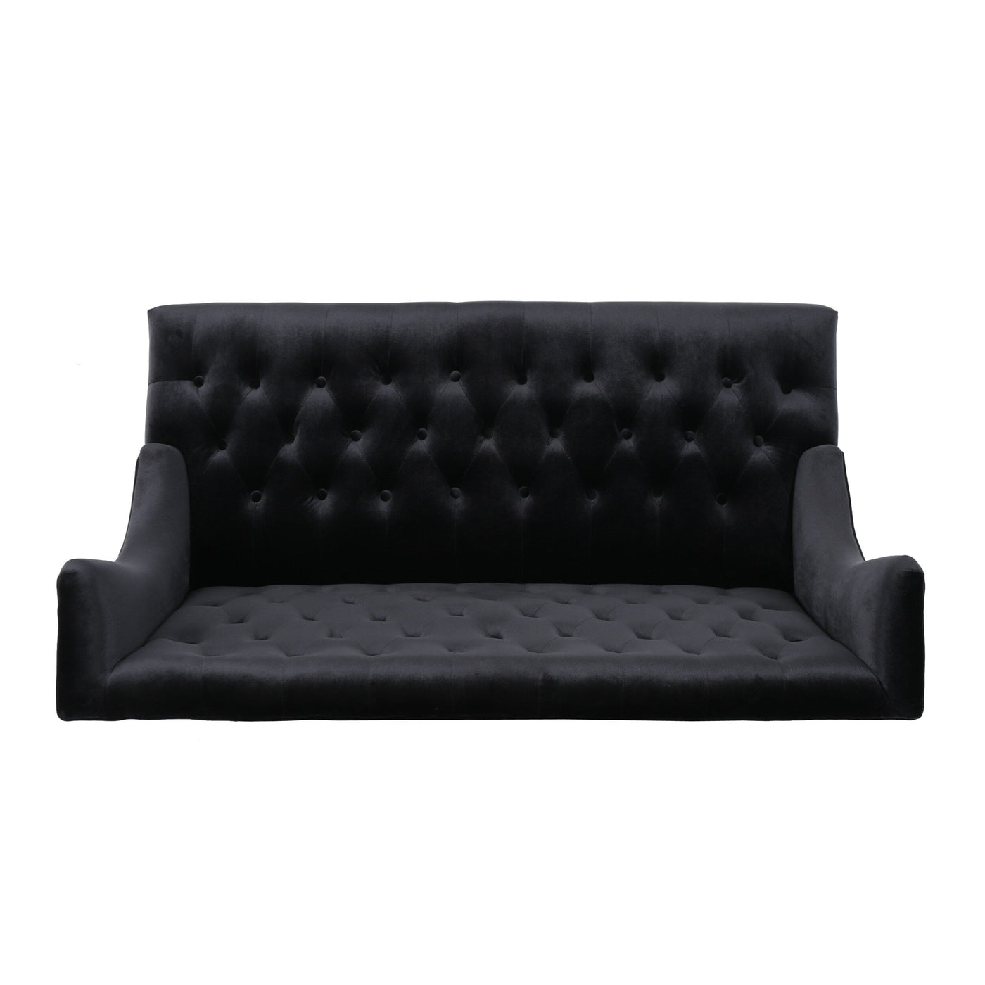 Black Velvet Button Tufted High Wingback Loveseat Sofa