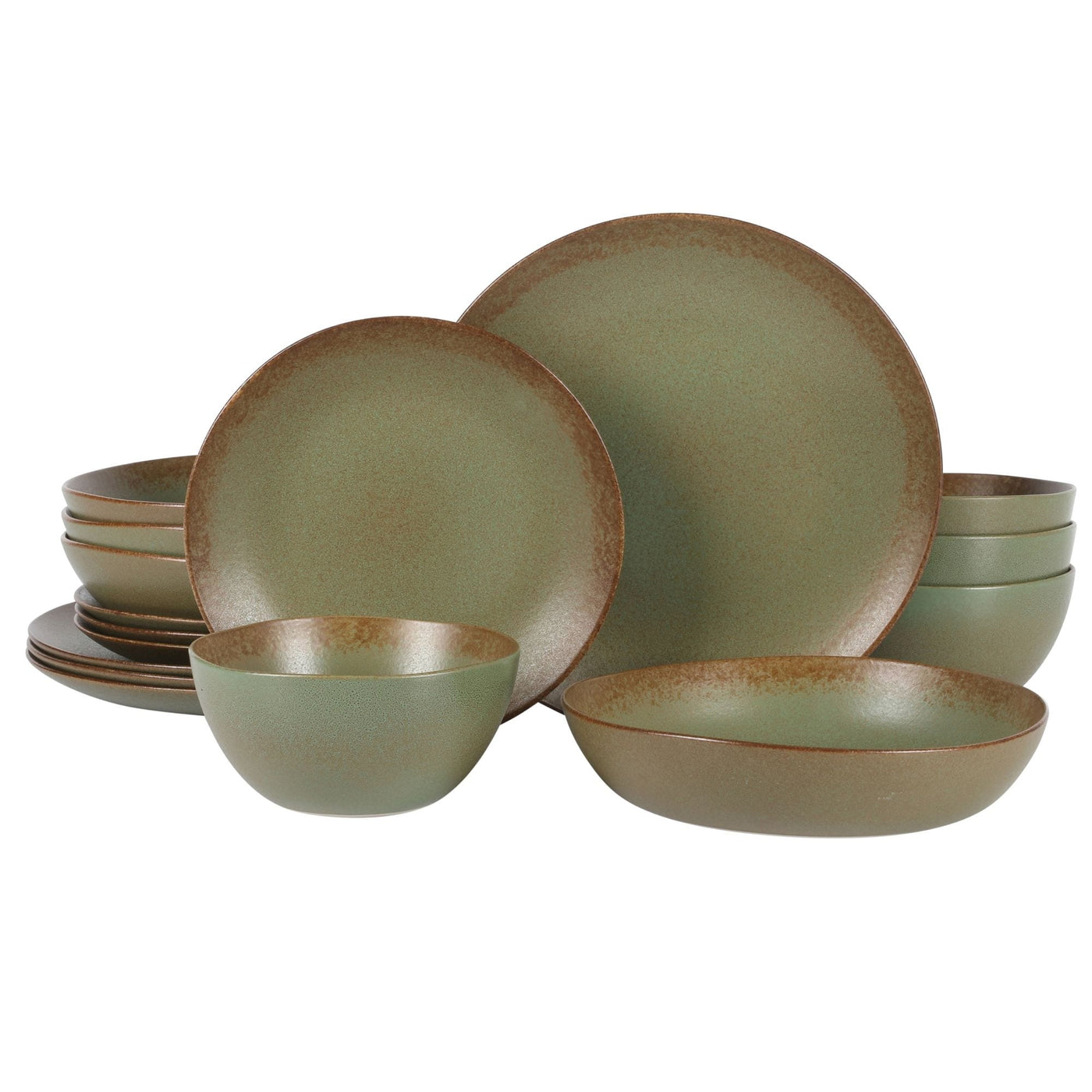 Bloomhouse Palermo Sun 16 Piece Double Bowl Stoneware Reactive Glaze Plates and Bowls Dinnerware Set
