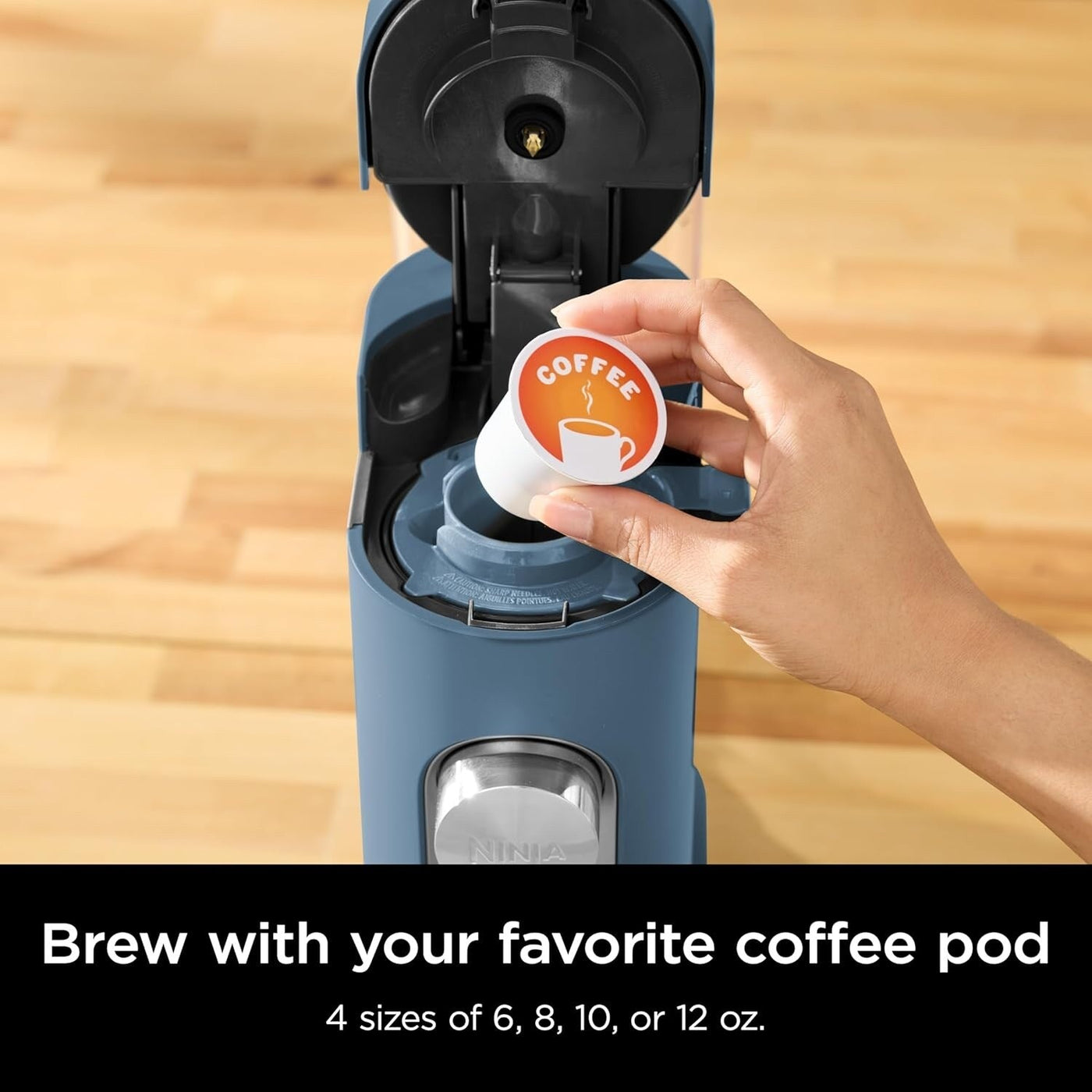 Blue Single-Serve Coffee Maker, K-Cup Compatible, 56oz Reservoir, 6-24oz Brew Sizes, Compact