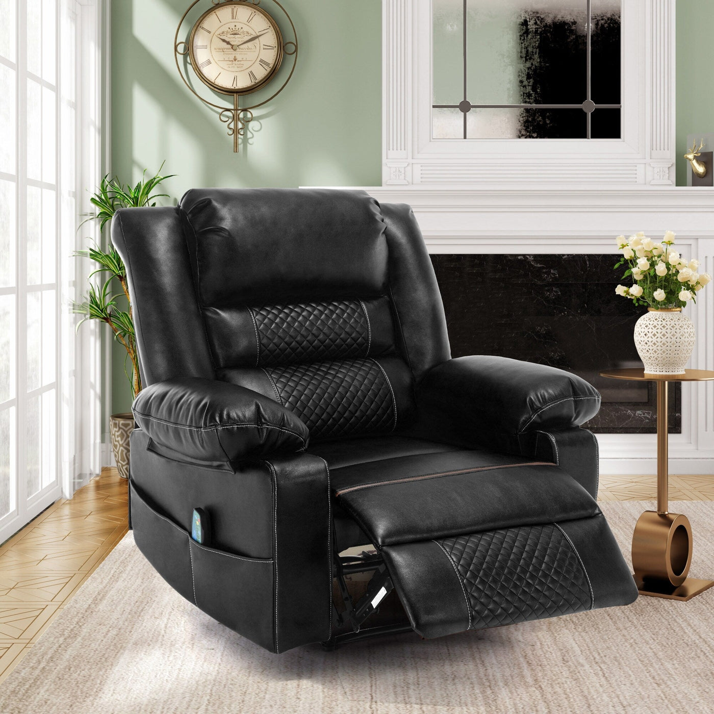 Brown Manual Recliner with 8-Point Massage, Heated Function, and Sturdy Frame for Living Room Comfort