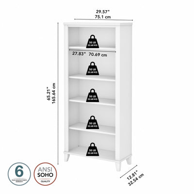 Bush Furniture Somerset Tall 5 Shelf Bookcase with Adjustable Shelves
