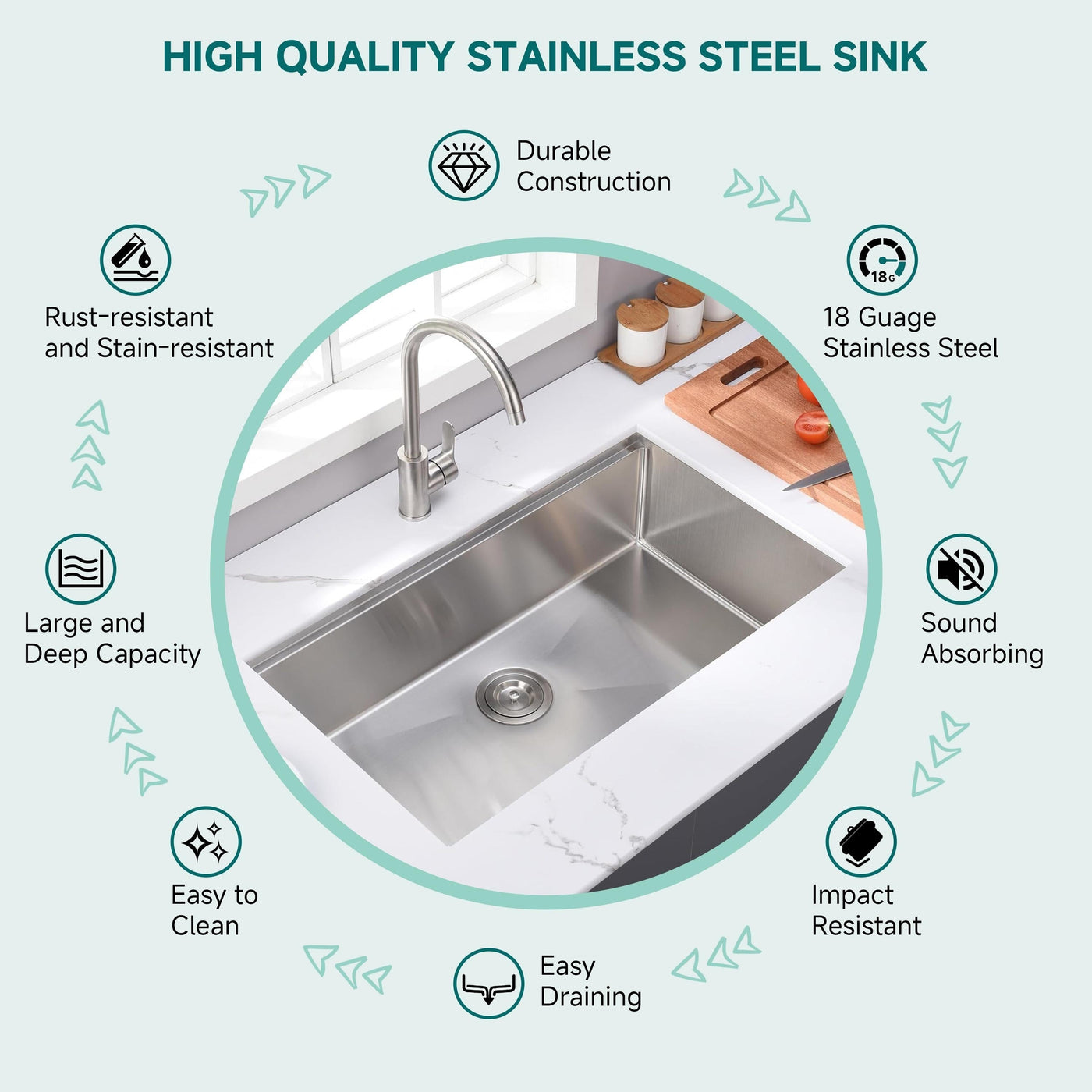 CB HOME 32'' Undermount Gold Kitchen Sink, Drop in Black/Stainless Steel Kitchen Sink, Single Bowl Kitchen Sink with Accessories