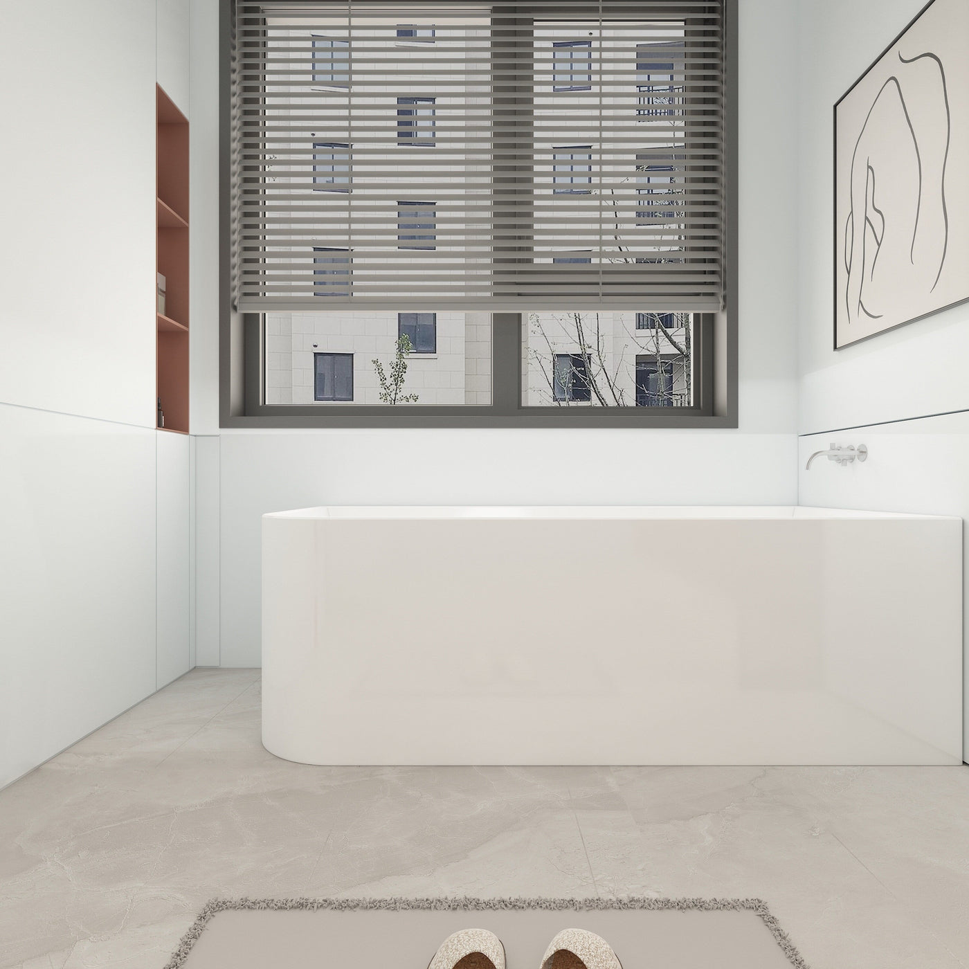 CB HOME 59''/67'' Freestanding Acrylic Soaking Bathtubs, Soaking Tubs Single Side Against The Wall, Left/Right Overflow