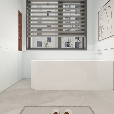 CB HOME 59''/67'' Freestanding Acrylic Soaking Bathtubs, Soaking Tubs Single Side Against The Wall, Left/Right Overflow