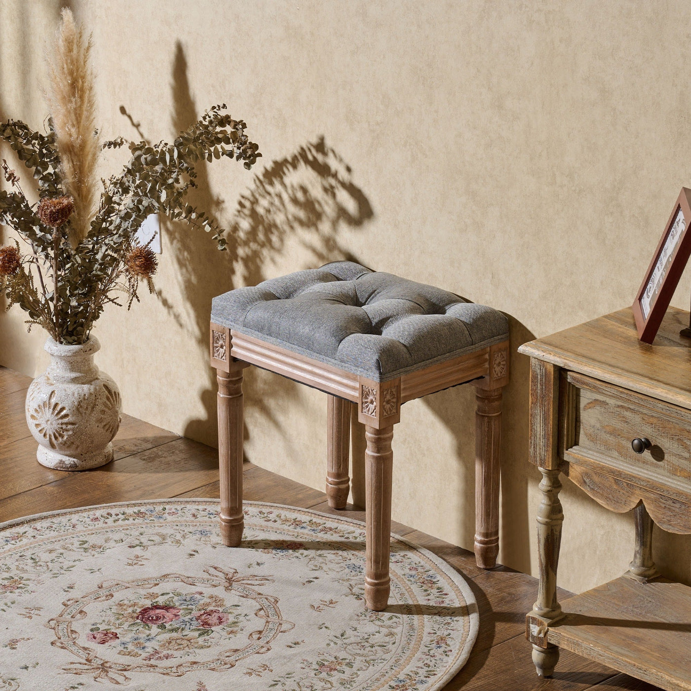 CO-Z French Vintage Upholstered Foot Stool and Vanity Stool