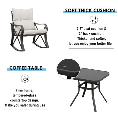 COSIEST 3-piece Outdoor Rocking Chair Chat Set with Side Table