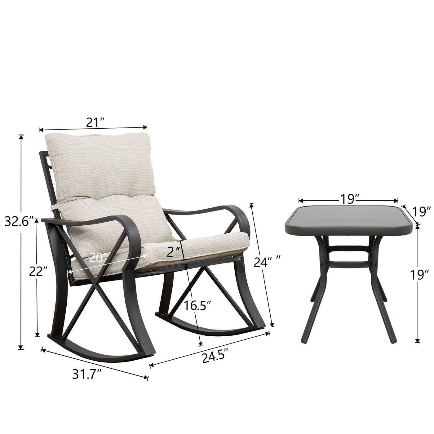 COSIEST 3-piece Outdoor Rocking Chair Chat Set with Side Table