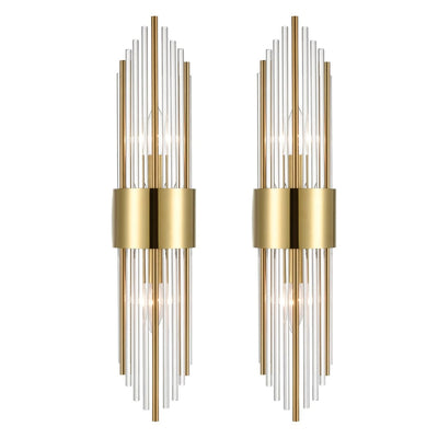 Cabrera Modern Metal Wall Sconce with Beautiful Crystal Clear Glass Rods for Bathroom Set of 2