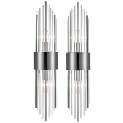 Cabrera Modern Metal Wall Sconce with Beautiful Crystal Clear Glass Rods for Bathroom Set of 2