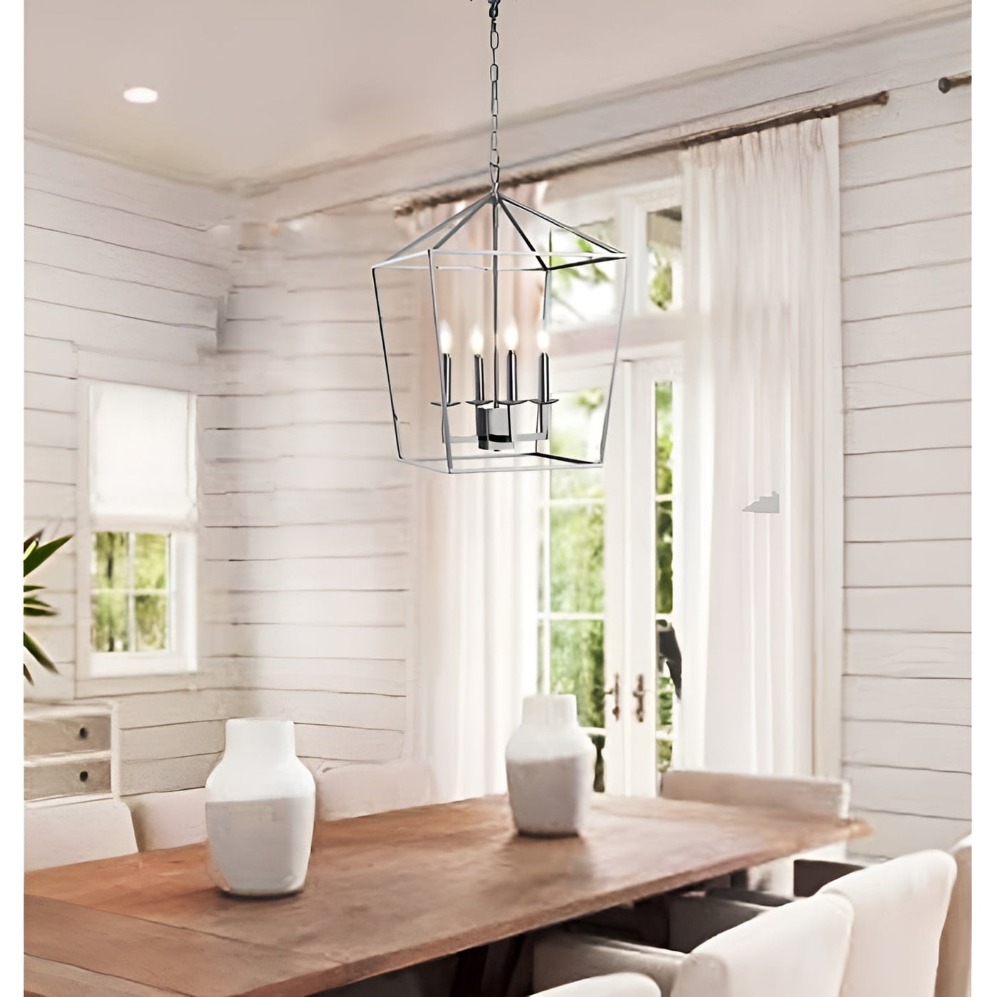 Candle Style Lantern Pendant Stairway or Kitchen Island Open Cage Chandelier - N/A
