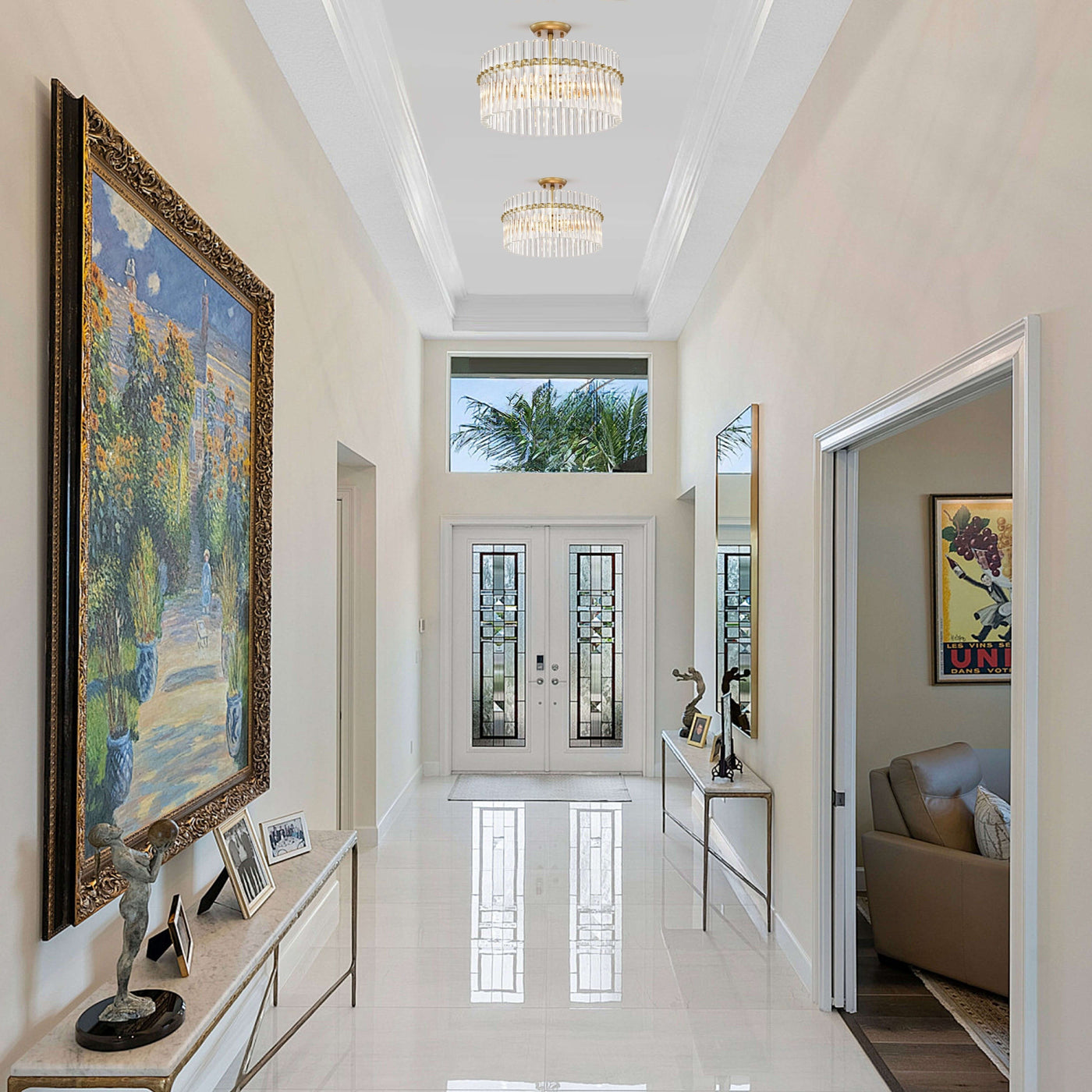 Casandra 4-light Brushed Brass Crystal Flush Mount