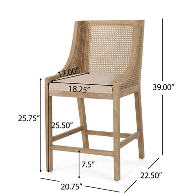 Christopher Knight Home Cataldo Fabric Upholstered Wood and Cane 25.5-Inch Counter Stools (Set of 2)