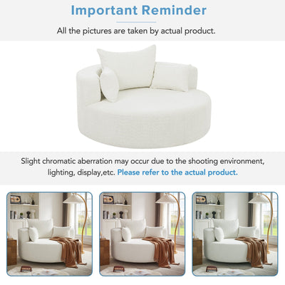 Chenille Accent Barrel Chair Lounge Chair, Round Sofa Chair Armchair with 360-Degree Swivel Base and 3 Removable Pillows
