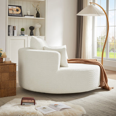 Chenille Accent Barrel Chair Lounge Chair, Round Sofa Chair Armchair with 360-Degree Swivel Base and 3 Removable Pillows