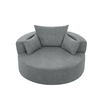 Chenille Accent Barrel Chair Lounge Chair, Round Sofa Chair Armchair with 360-Degree Swivel Base and 3 Removable Pillows