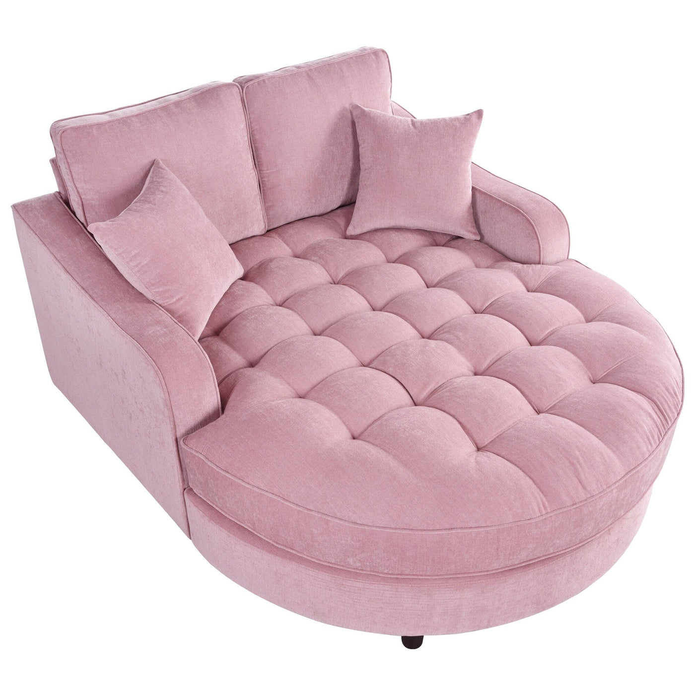 Chenille Chaise Lounge Sofa Bed, Upholstered Sofa Couch with Tufted Backrest and 2 Detachable Pillows for Living Room