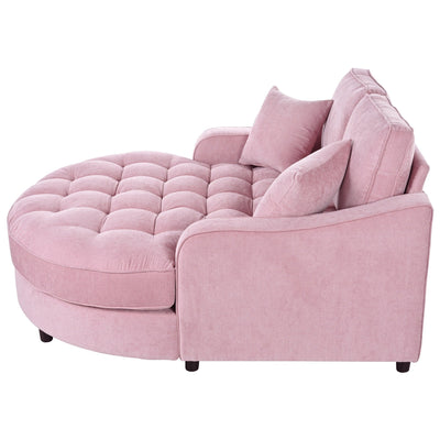 Chenille Chaise Lounge Sofa Bed, Upholstered Sofa Couch with Tufted Backrest and 2 Detachable Pillows for Living Room