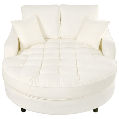 Chenille Chaise Lounge Sofa Bed, Upholstered Sofa Couch with Tufted Backrest and 2 Detachable Pillows for Living Room
