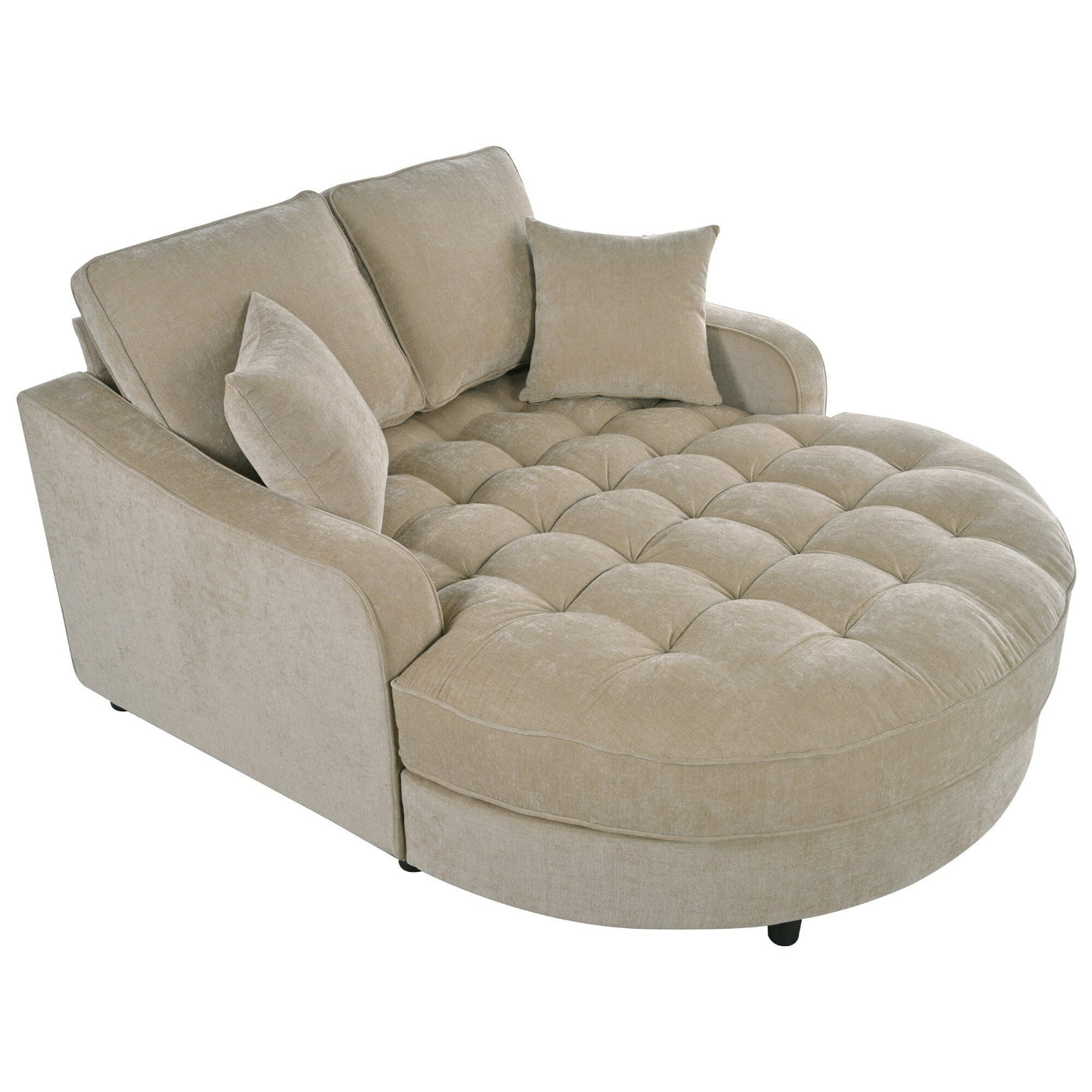 Chenille Chaise Lounge Sofa Bed, Upholstered Sofa Couch with Tufted Backrest and 2 Detachable Pillows for Living Room