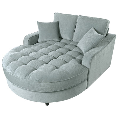 Chenille Chaise Lounge Sofa Bed, Upholstered Sofa Couch with Tufted Backrest and 2 Detachable Pillows for Living Room