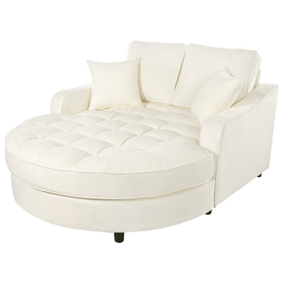 Chenille Chaise Lounge Sofa Bed, Upholstered Sofa Couch with Tufted Backrest and 2 Detachable Pillows for Living Room