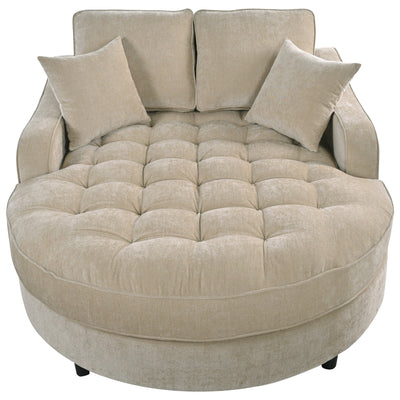 Chenille Chaise Lounge Sofa Bed, Upholstered Sofa Couch with Tufted Backrest and 2 Detachable Pillows for Living Room