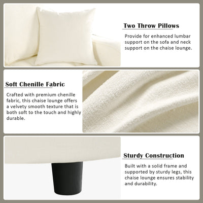 Chenille Chaise Lounge Sofa Bed, Upholstered Sofa Couch with Tufted Backrest and 2 Detachable Pillows for Living Room