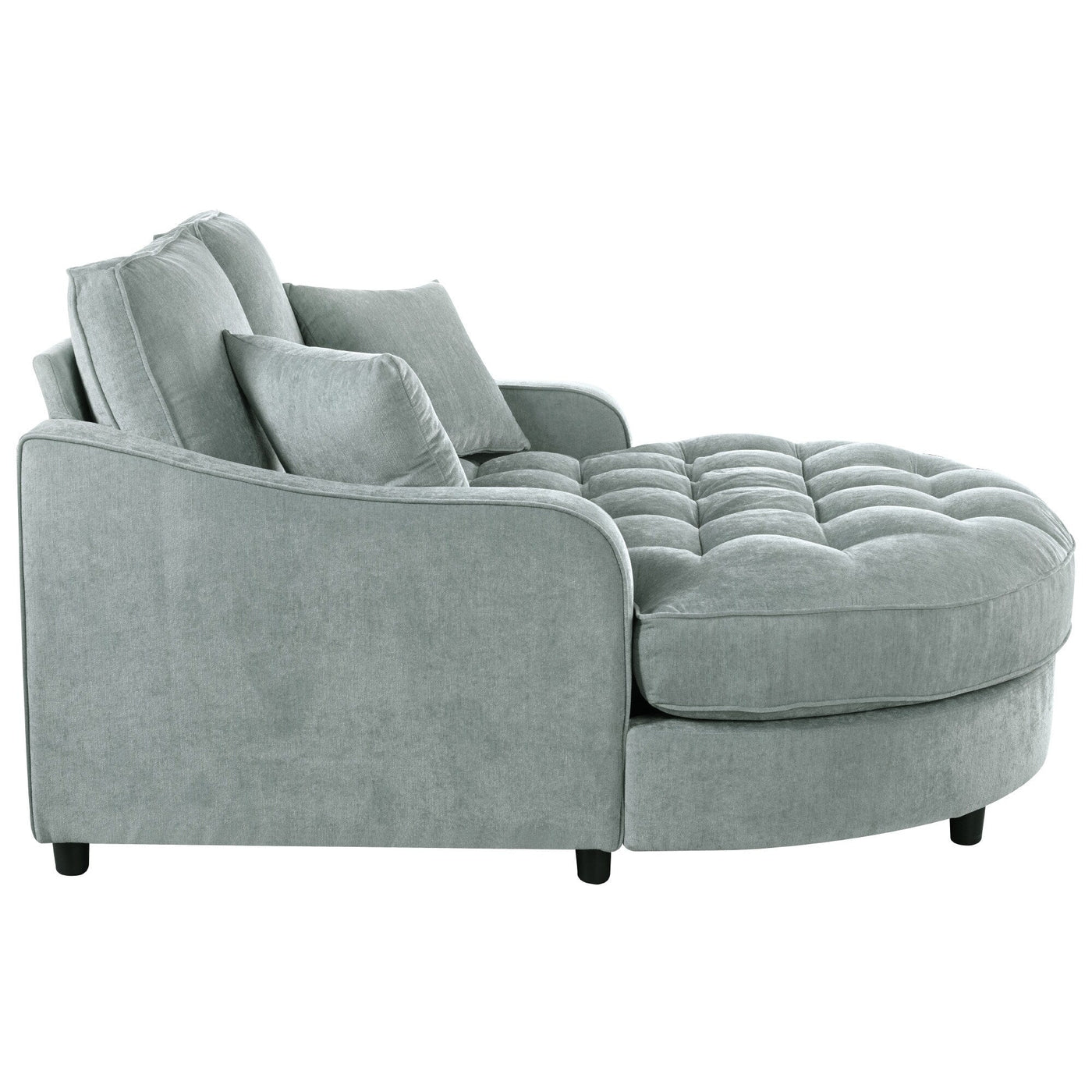 Chenille Chaise Lounge Sofa Bed, Upholstered Sofa Couch with Tufted Backrest and 2 Detachable Pillows for Living Room
