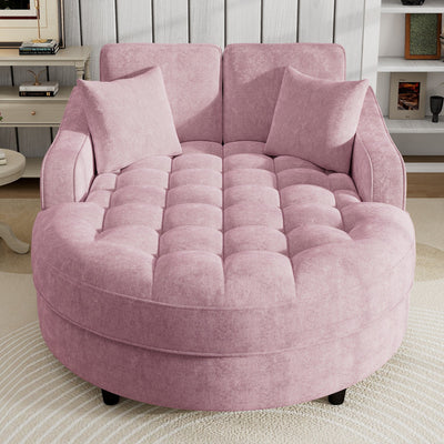 Chenille Chaise Lounge Sofa Bed, Upholstered Sofa Couch with Tufted Backrest and 2 Detachable Pillows for Living Room