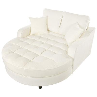Chenille Chaise Lounge Sofa Bed, Upholstered Sofa Couch with Tufted Backrest and 2 Detachable Pillows for Living Room