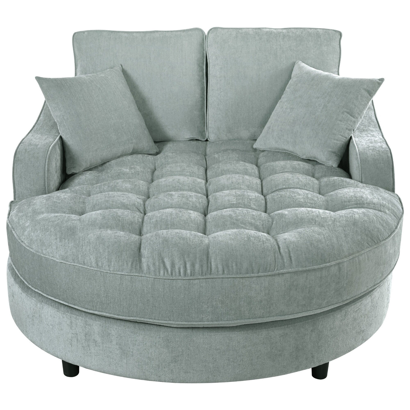 Chenille Chaise Lounge Sofa Bed, Upholstered Sofa Couch with Tufted Backrest and 2 Detachable Pillows for Living Room