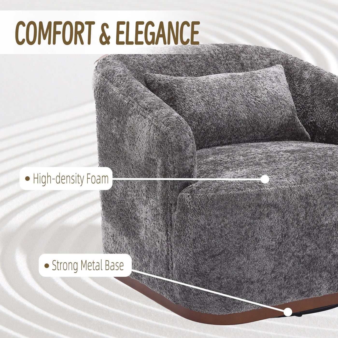 Chenille Swivel Barrel Chair, 360-Degree Comfy Accent Sofa for Living Room, Bedroom, and Study with Removable Cushion
