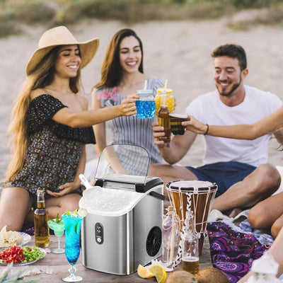 Nugget Ice Portable Countertop Ice Maker with Mechanical Buttons, Equipped with Ice Basket and Ice Scoop, Stainless Steel