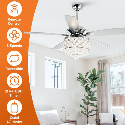 Chrome/ Crystal 4-light Chandelier/ Ceiling Fan with Remote