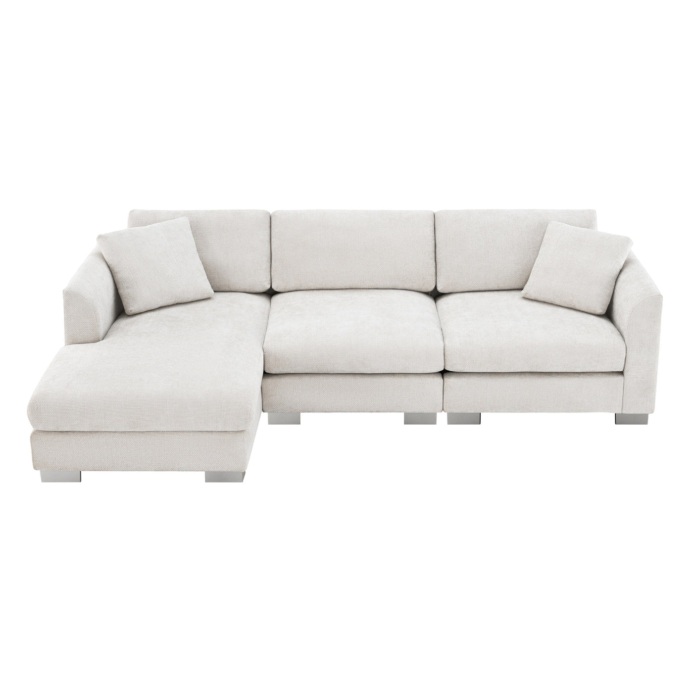 Cloud Sectional Sofa,L-Shaped Luxury Couch Set With 2 Free Pillows,4-Seat Chenille Indoor Furniture With Oversized Chaise