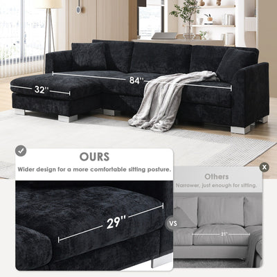 Cloud Sectional Sofa,L-Shaped Luxury Couch Set With 2 Free Pillows,4-Seat Chenille Indoor Furniture With Oversized Chaise