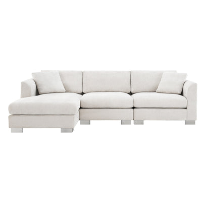 Cloud Sectional Sofa,L-Shaped Luxury Couch Set With 2 Free Pillows,4-Seat Chenille Indoor Furniture With Oversized Chaise