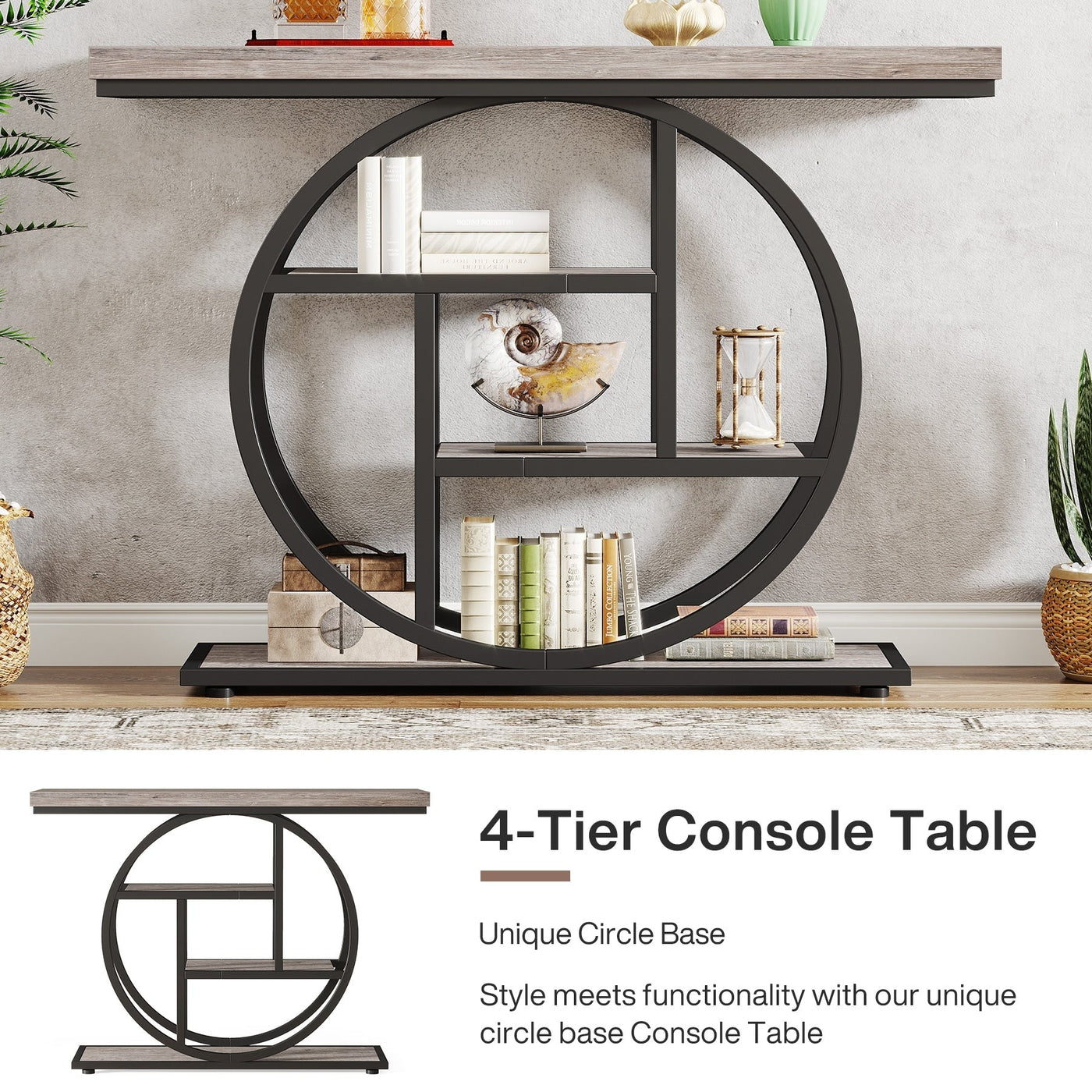 Console Table for Entryway, Industrial 4-Tier Sofa Table Behind Couch