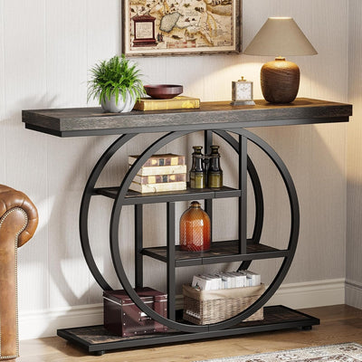 Console Table for Entryway, Industrial 4-Tier Sofa Table Behind Couch