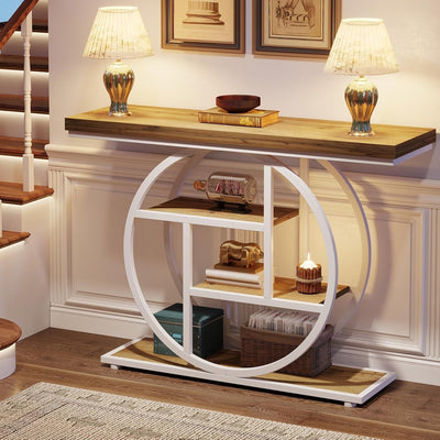 Console Table for Entryway, Industrial 4-Tier Sofa Table Behind Couch