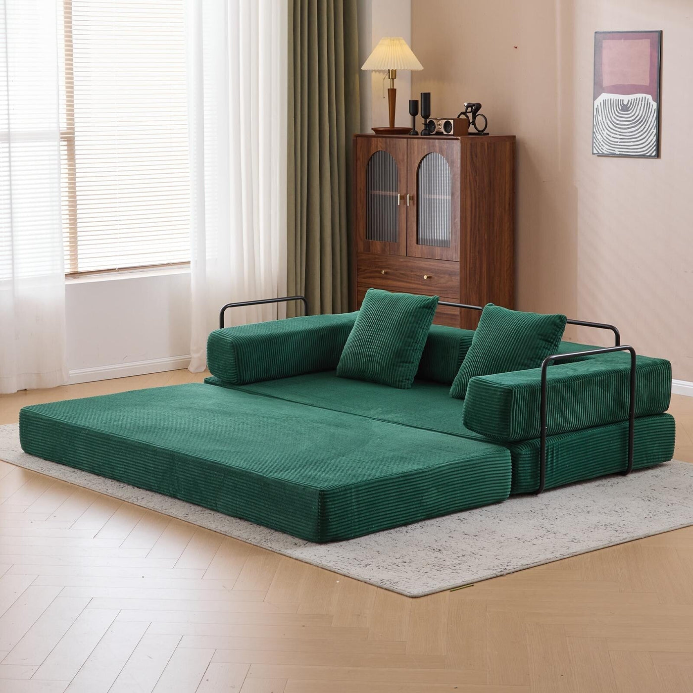 Convertible Floor Sofa Bed with Pillow Back Chenille Fabric for Living Room Bedroom
