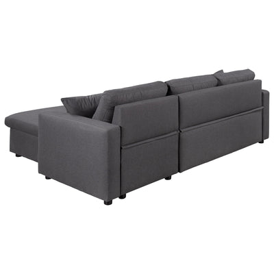 Convertible L-Shaped Sectional Sofa with Pull-Out Bed and Storage Space, 2 Tossing Cushions