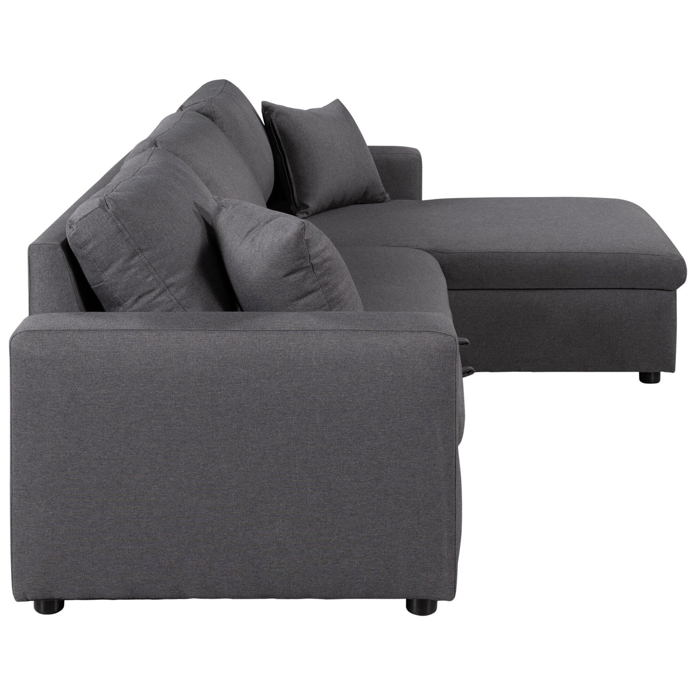 Convertible L-Shaped Sectional Sofa with Pull-Out Bed and Storage Space, 2 Tossing Cushions
