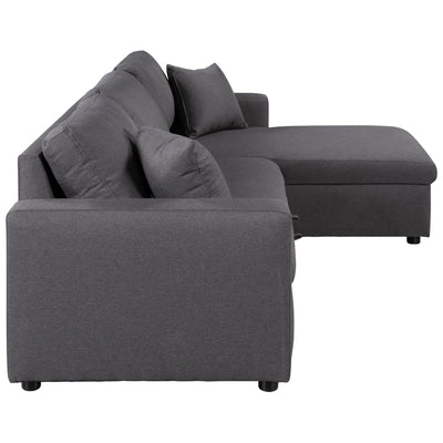 Convertible L-Shaped Sectional Sofa with Pull-Out Bed and Storage Space, 2 Tossing Cushions